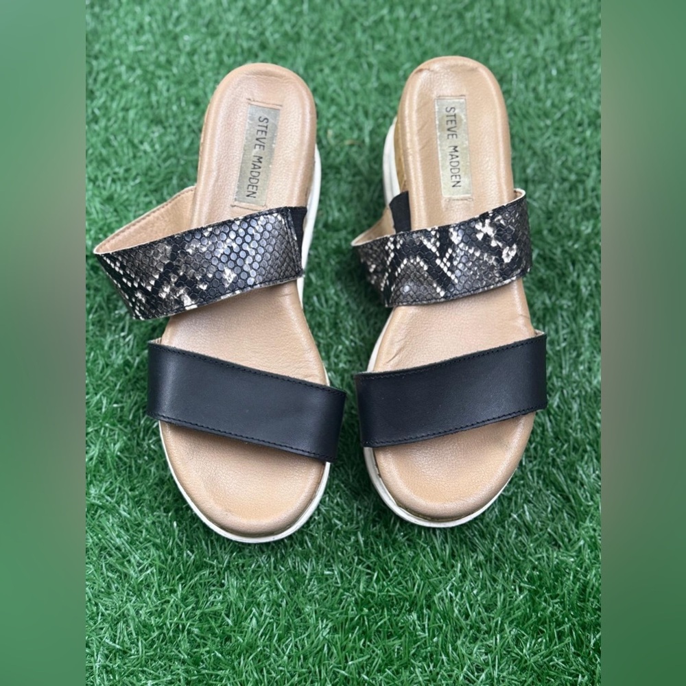 Steve Madden Black and Snake Print Women's Sandals Size 7.5